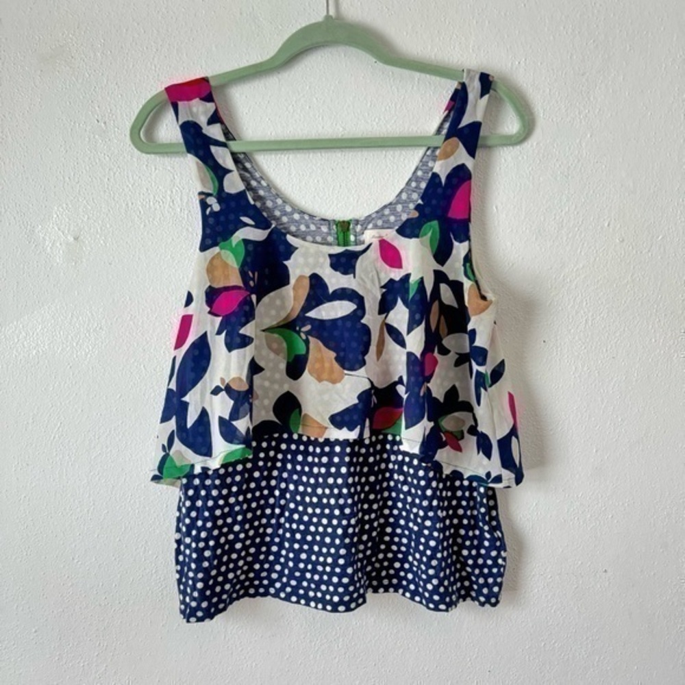 Anthropologie meadow rue mixed media floral polka dot tank top